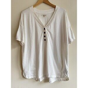 Madewell Women's Size XL Relaxed Ivory Cotton Short Sleeve Henley Tee